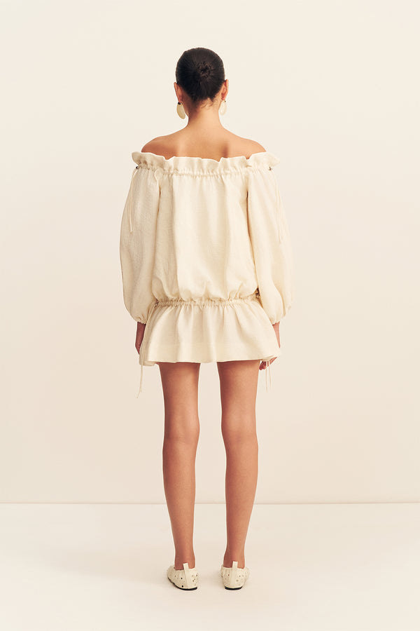 Shona Joy Jasper Off Shoulder Mini Dress in Ivory