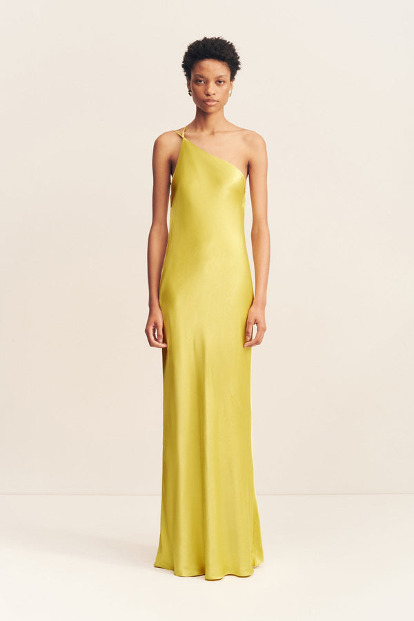 SOFIA ONE SHOULDER COWL MAXI DRESS - LIME_F
