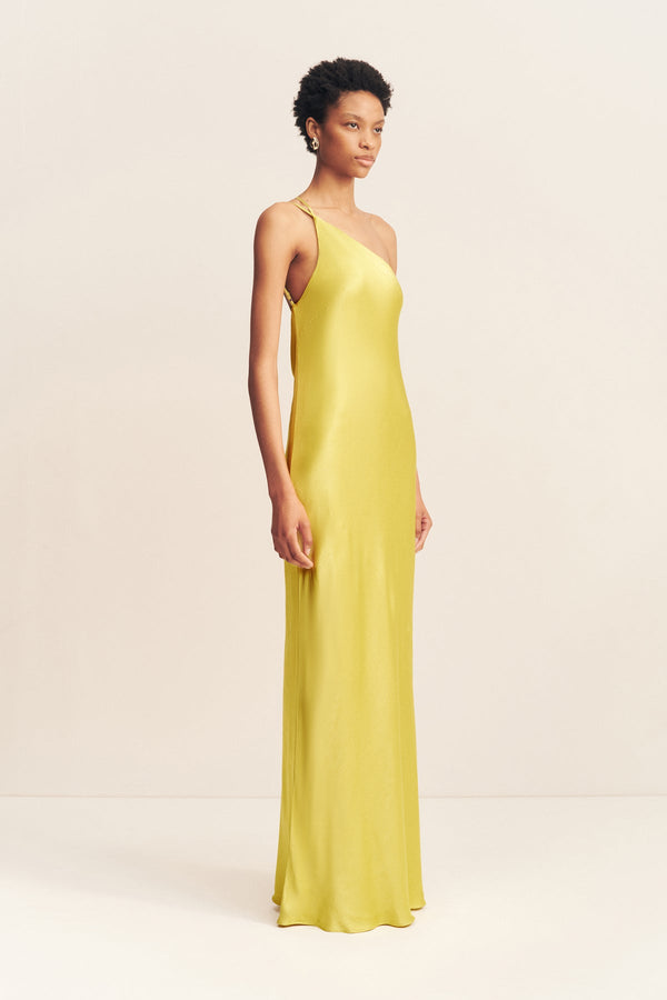 SOFIA ONE SHOULDER COWL MAXI DRESS - LIME_A