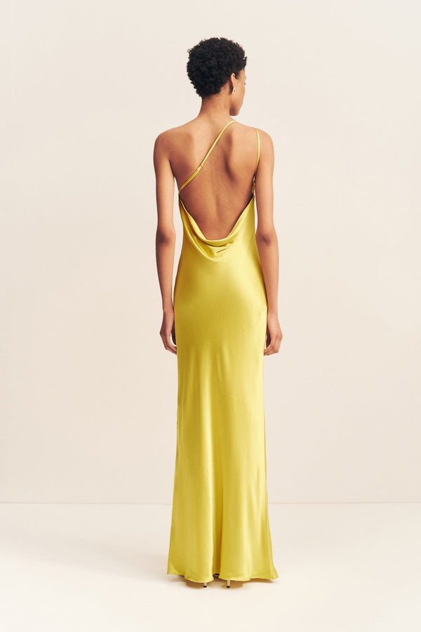 SOFIA ONE SHOULDER COWL MAXI DRESS - LIME_B