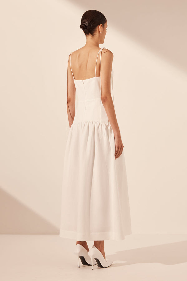 BLANC GATHERED MIDI DRESS
