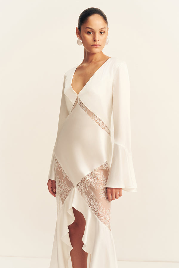 LABYRINTH SPLIT LACE MAXI DRESS - IVORY