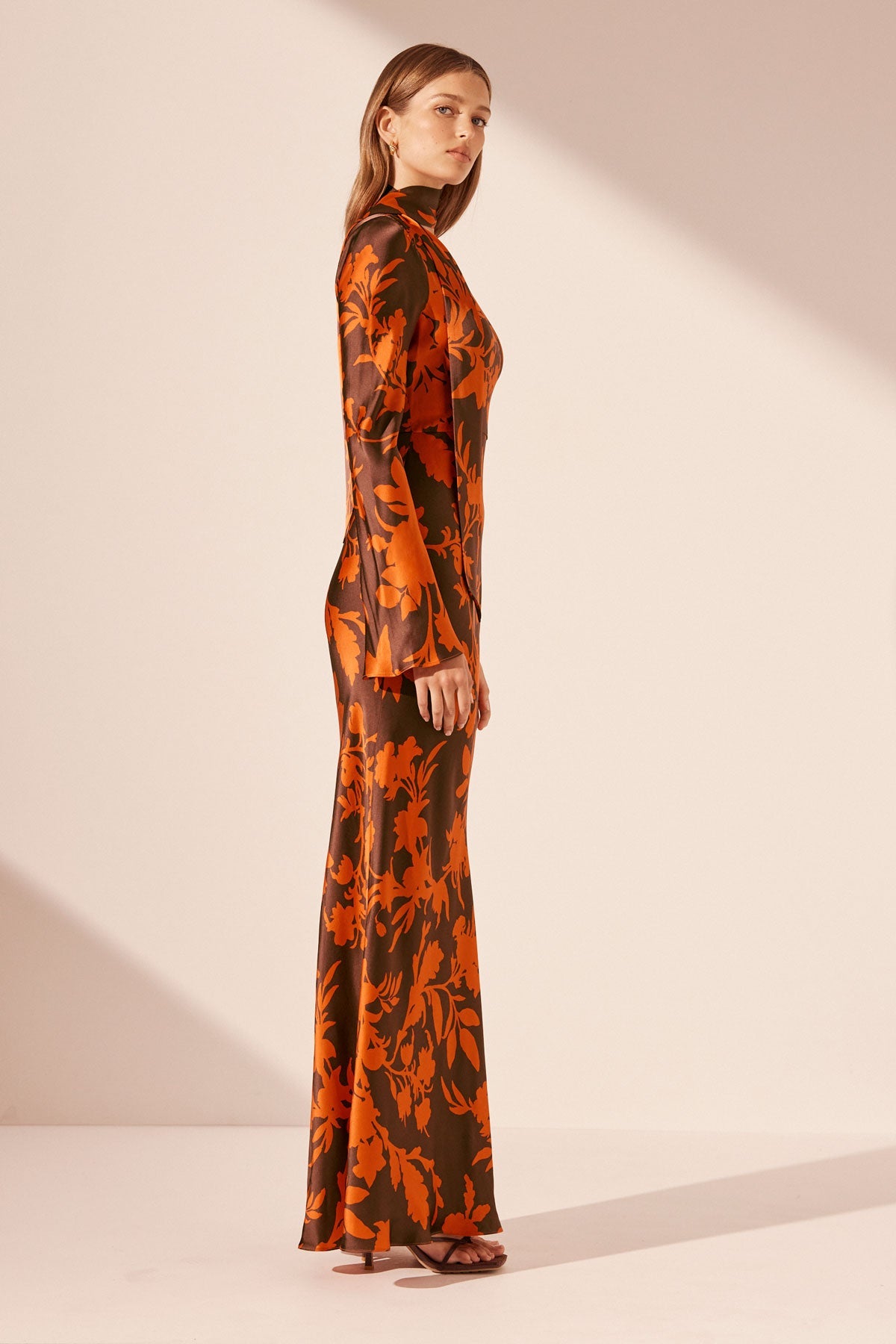 Orange silk maxi fashion dress