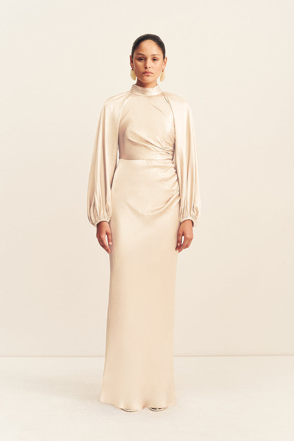 slim fit dress slacks Puff-Sleeve Blush Pink Long Sequin Formal Dress Iridescent Blush / 0 main image 0