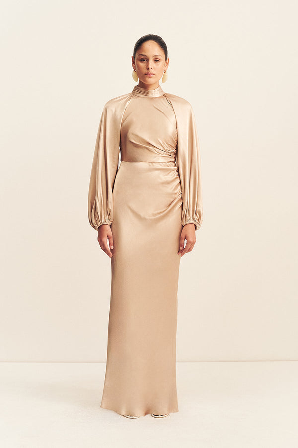 bridesmaid dresses bohemian Shona Joy - La Lune High Neck Balloon Sleeve Maxi Dress - Gold