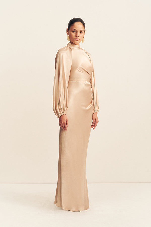 Shona Joy - La Lune High Neck Balloon Sleeve Maxi Dress - Gold - Bridesmaids Dress Shona Joy - La Lune High Neck Balloon Sleeve Maxi Dress - Gold - Bridesmaids Dress