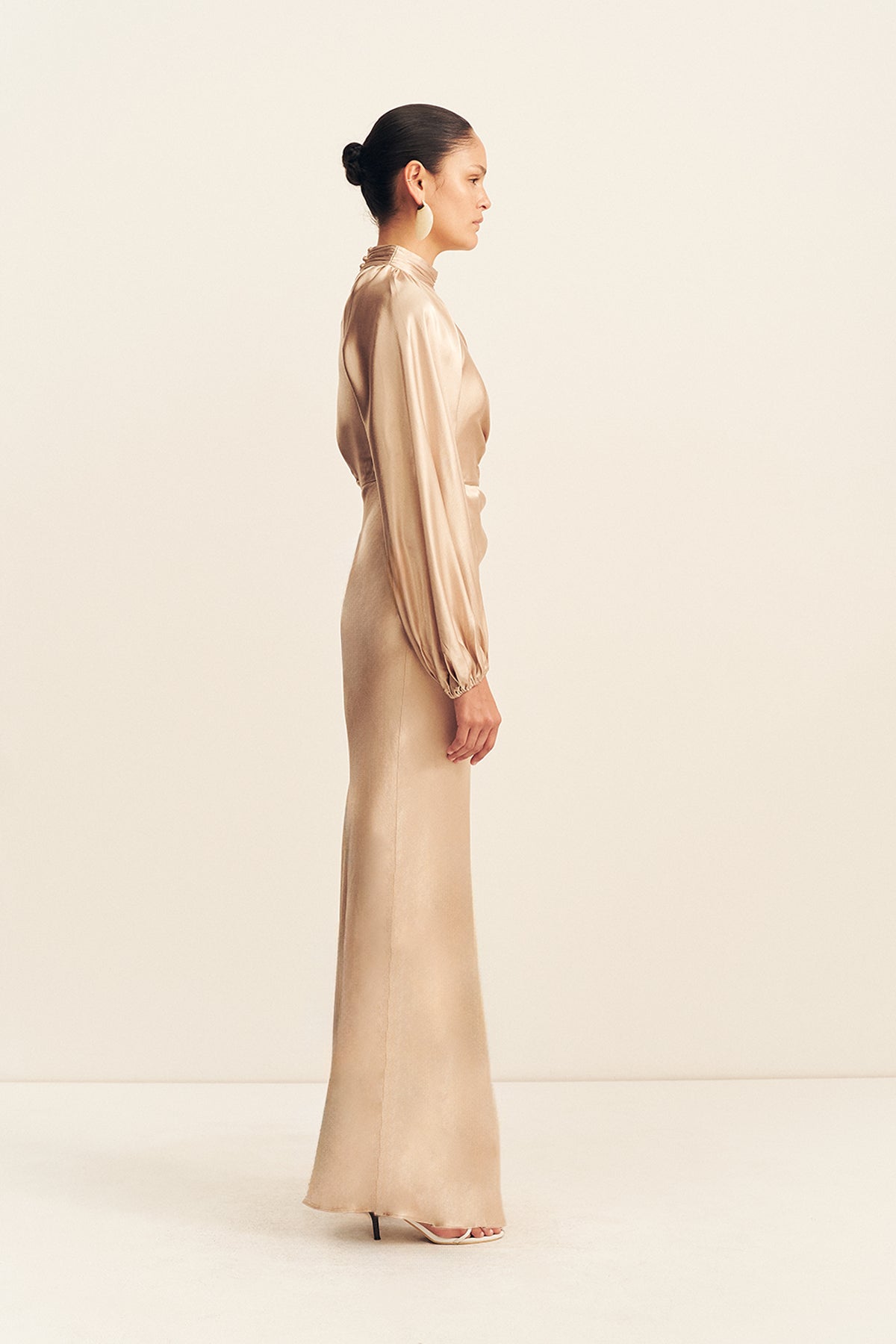La Lune High Neck Balloon Sleeve Maxi Dress | Gold | Dresses