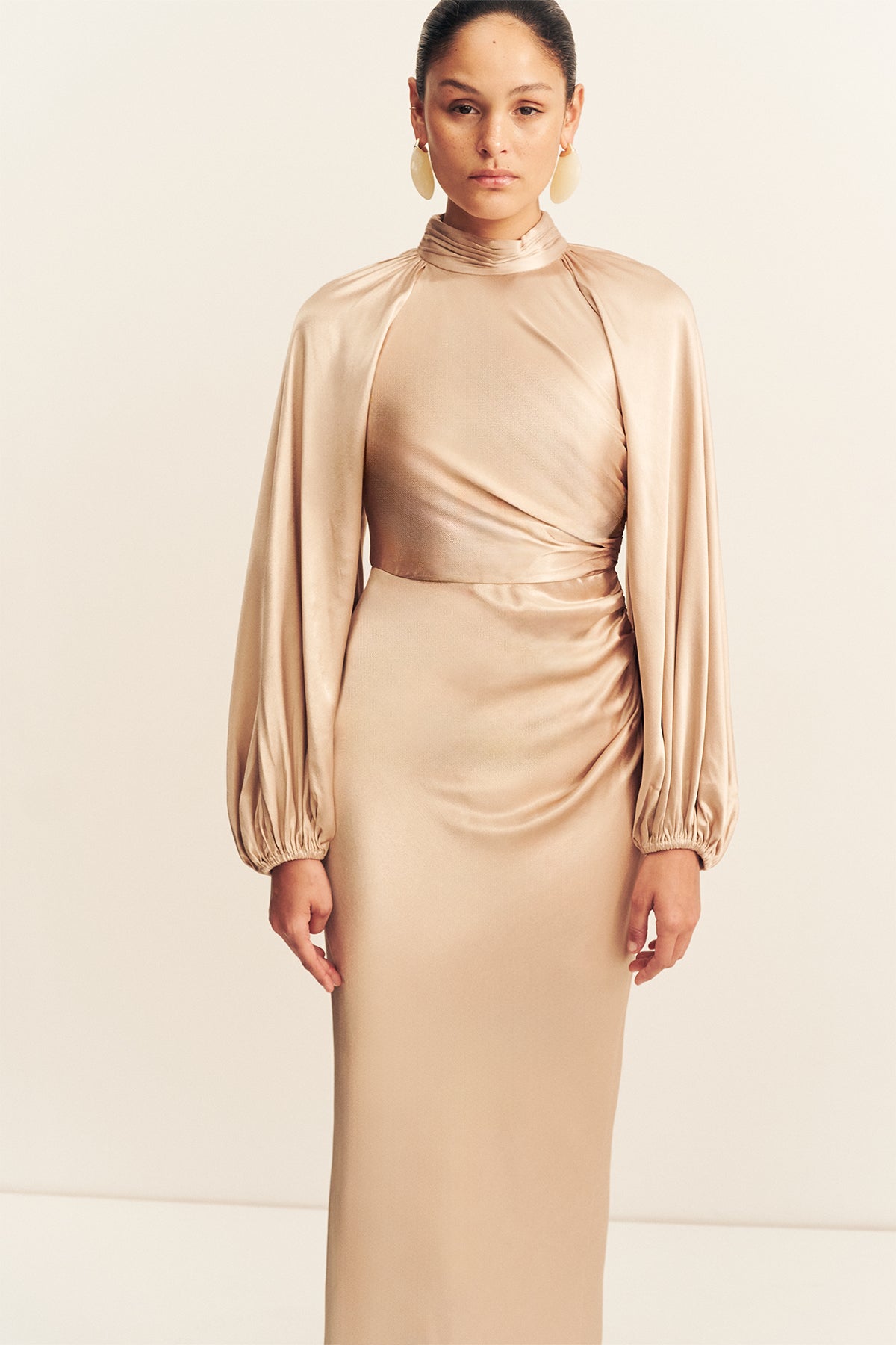 【ほぼ新品】louren balloon sleeve gather dress La Lune High Neck Balloon Sleeve Maxi Dress | Gold | Dresses
