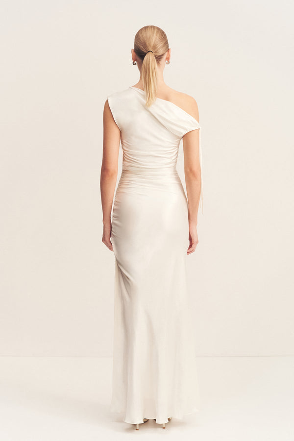 LA LUNE GATHERED MAXI DRESS - WHITE