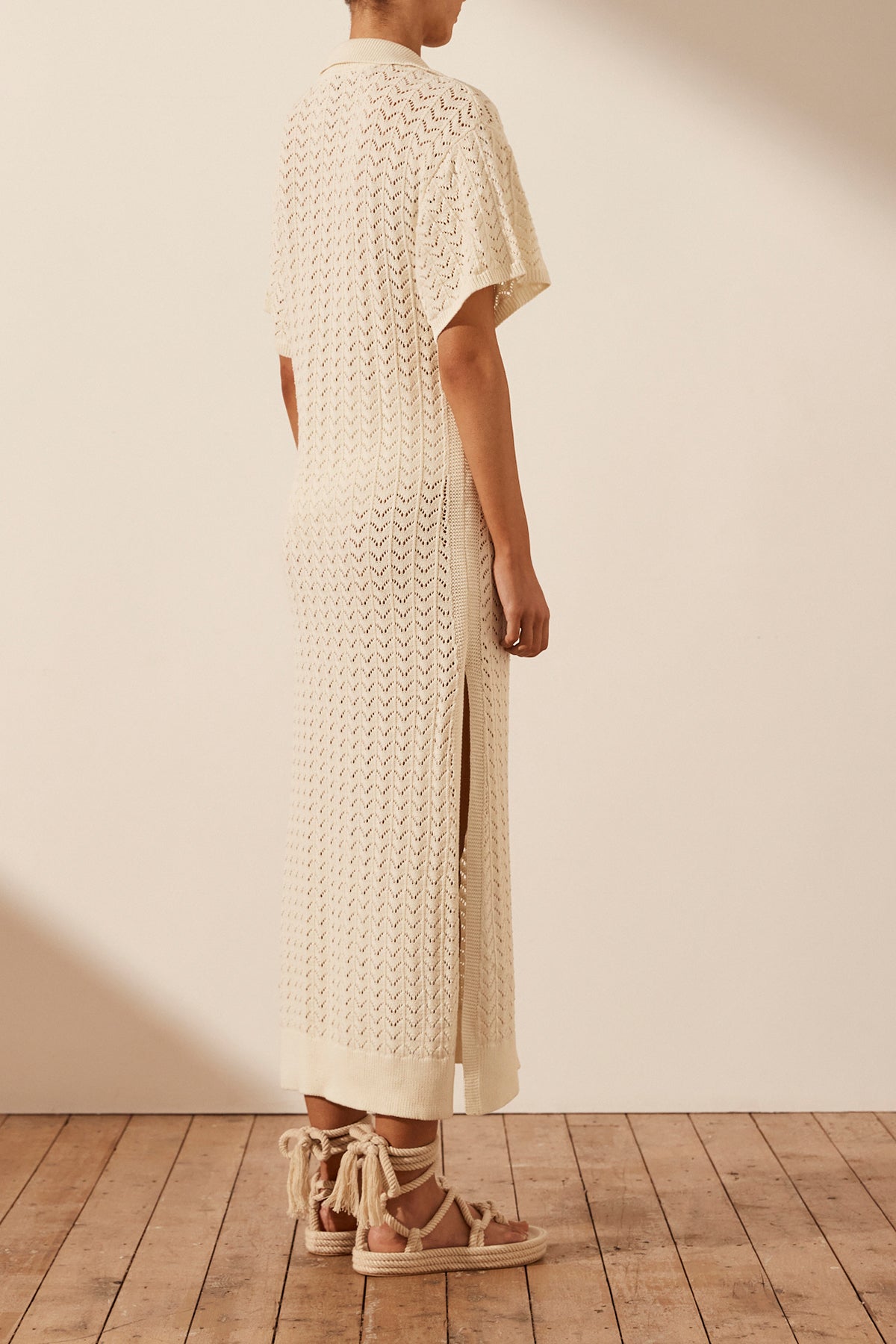 Mikala Crochet Polo Midi Dress | Coconut | Dresses | Shona Joy