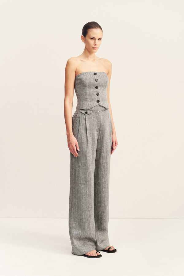 AMANDA LINEN HIGH WAISTED TAILORED PANT - ASH
