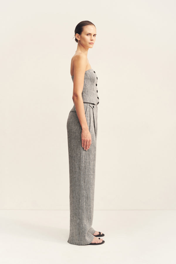 AMANDA LINEN HIGH WAISTED TAILORED PANT - ASH