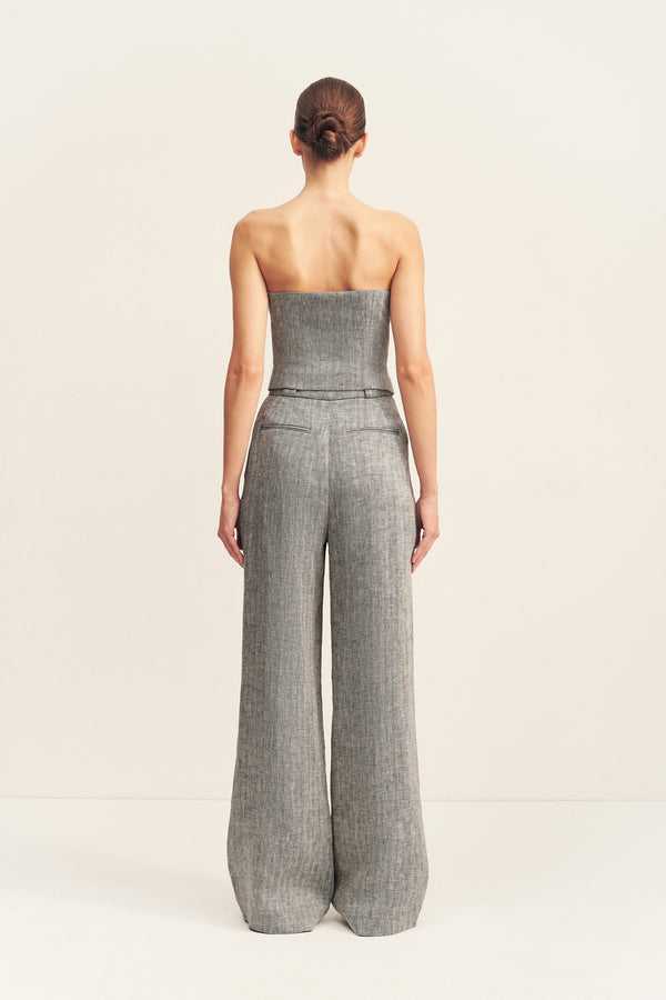 AMANDA LINEN HIGH WAISTED TAILORED PANT - ASH