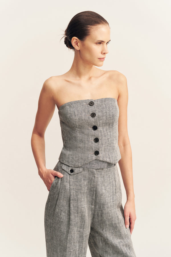 AMANDA LINEN HIGH WAISTED TAILORED PANT - ASH