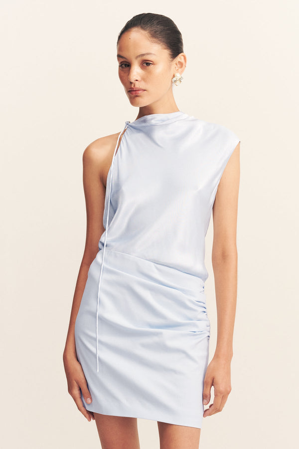 DILLON DRAPED COWL MINI DRESS - SEABREEZE