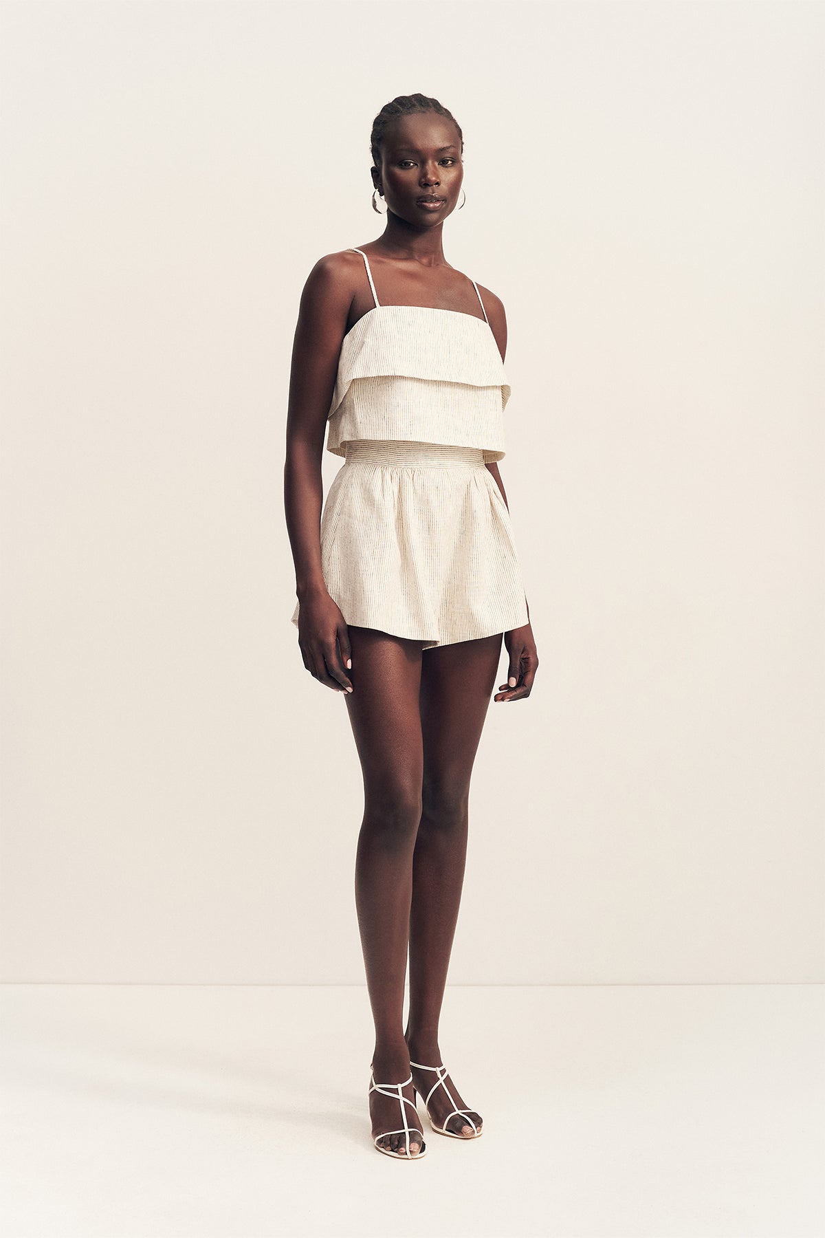 Alto High Waisted Short | White Pinstripe | Shorts | Shona Joy