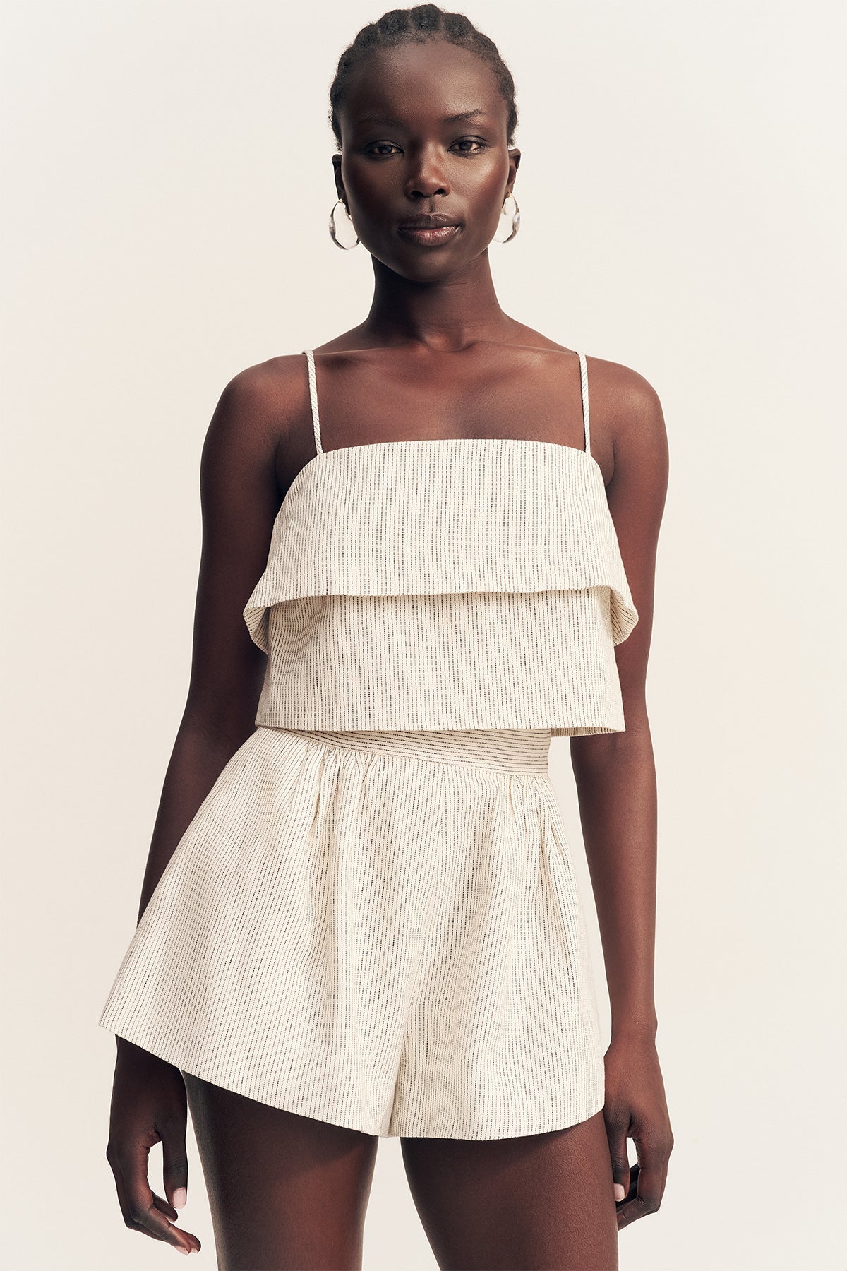 Alto High Waisted Short | White Pinstripe | Shorts | Shona Joy