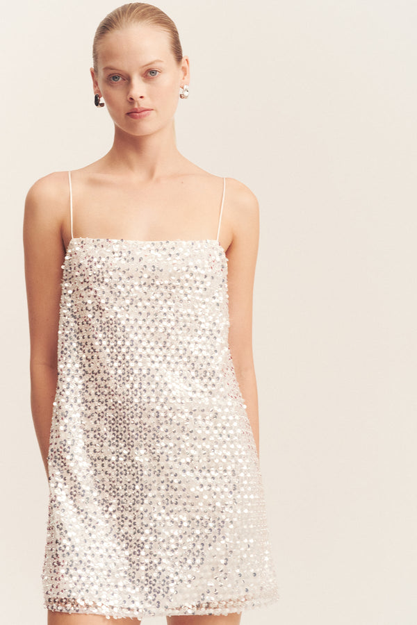 white and silver dress Retrofte Women's Katalina - Ombre Silver White Wedding Dress has a v neckline and a sweetheart with long net sleeves Shona Joy - Asteri Mini