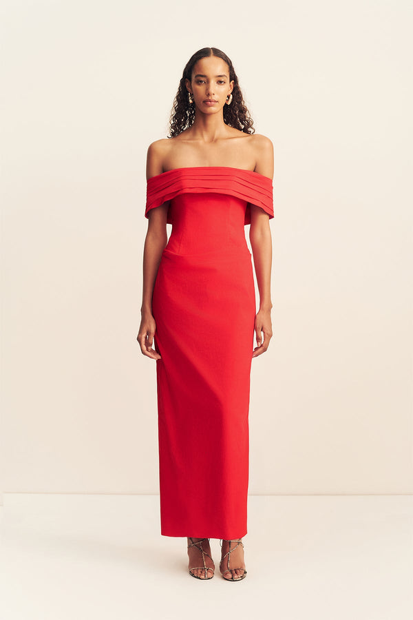 CAMPBELL OFF SHOULDER FITTED MAXI DRESS - GOJI_F