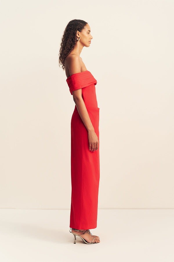 CAMPBELL OFF SHOULDER FITTED MAXI DRESS - GOJI