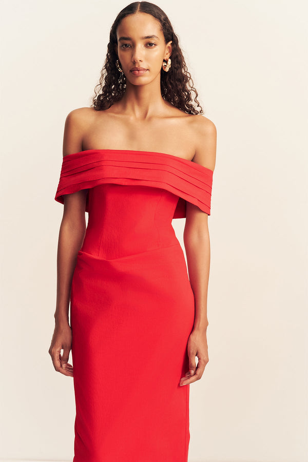 CAMPBELL OFF SHOULDER FITTED MAXI DRESS - GOJI