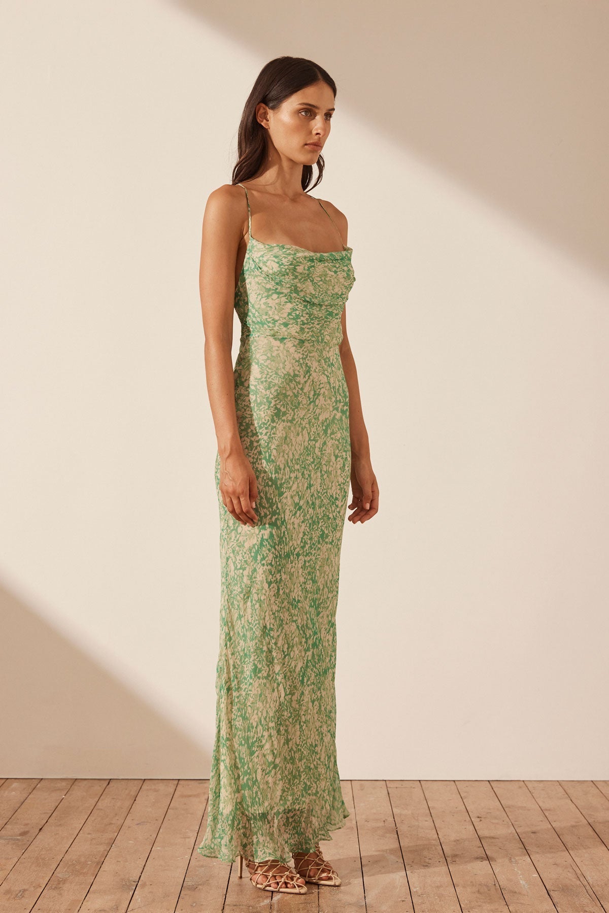 Belvedere Lace Back Bias Maxi Dress, Tree Green/Multi