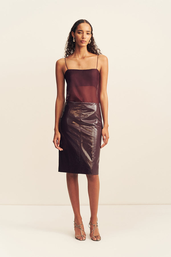 LILOU PATENT MIDI SKIRT - PORT ROYALE_F