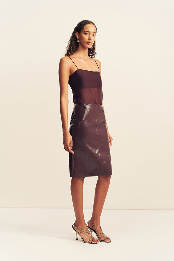 LILOU PATENT MIDI SKIRT - PORT ROYALE