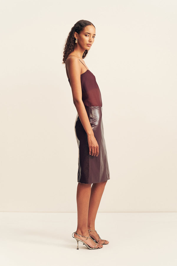 LILOU PATENT MIDI SKIRT - PORT ROYALE
