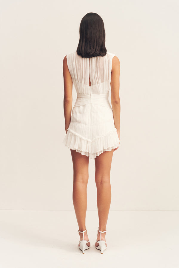 CLEMENCE SLEEVELESS RUCHED MINI DRESS - IVORY_B