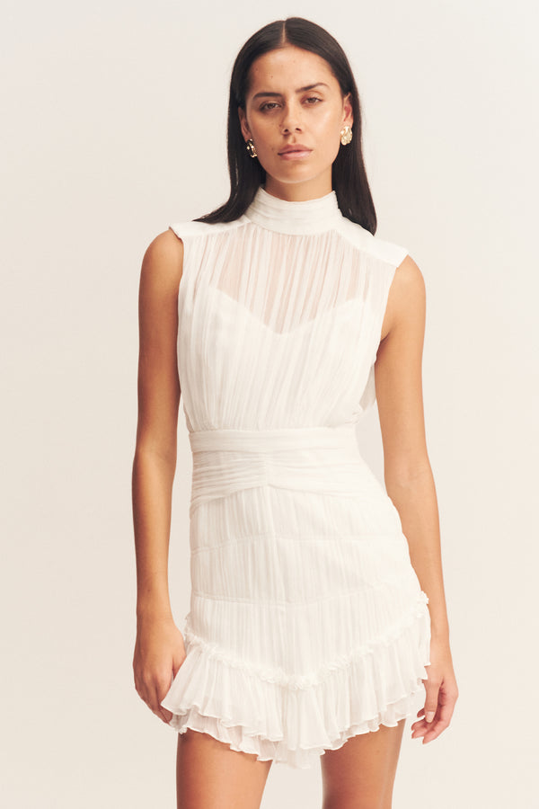 CLEMENCE SLEEVELESS RUCHED MINI DRESS - IVORY_D