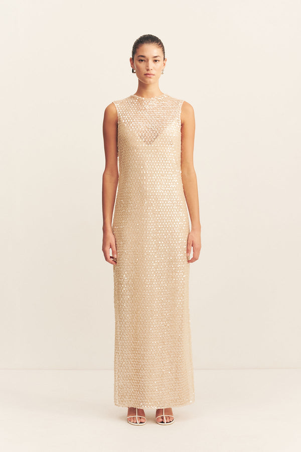 EVERLY HIGH NECK SLEEVELESS MAXI DRESS - MACADAMIA