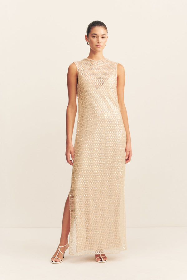 EVERLY HIGH NECK SLEEVELESS MAXI DRESS - MACADAMIA_F