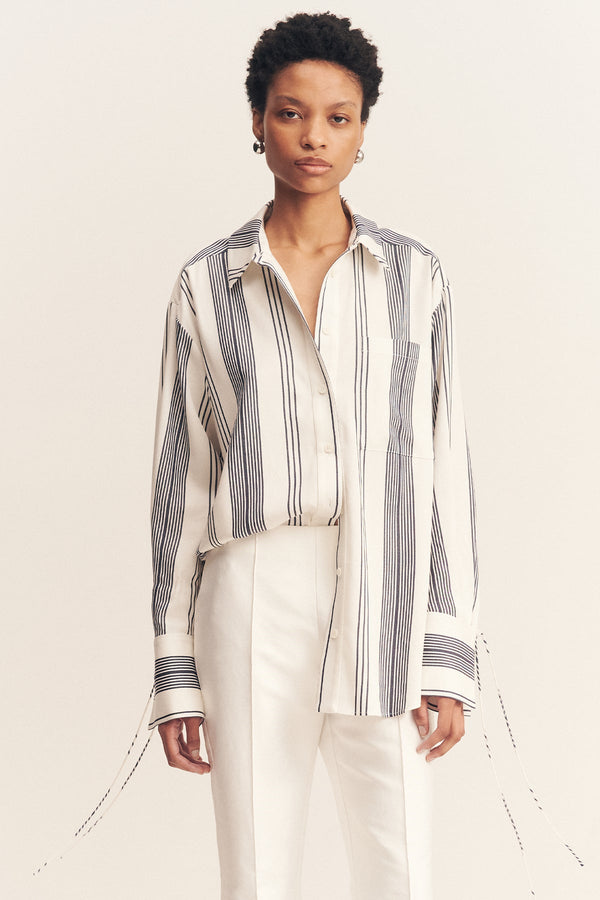 HARLOW OVERSIZED SHIRT - IVORY/ NAVY_D