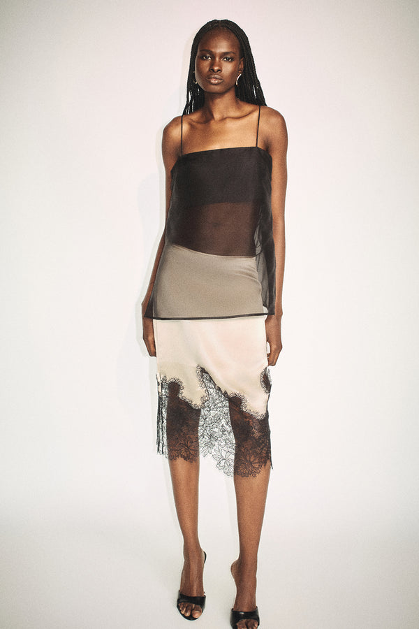 LUCIA LACE MIDI SKIRT - CHAMPAGNE/BLACK