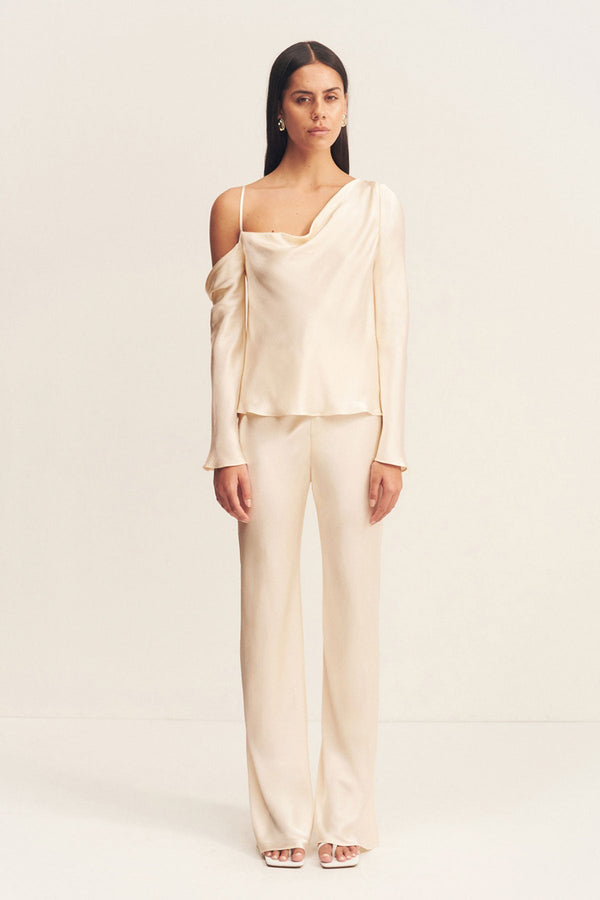LA LUNE ASYMMETRICAL LONG SLEEVE TOP - CREAM_F