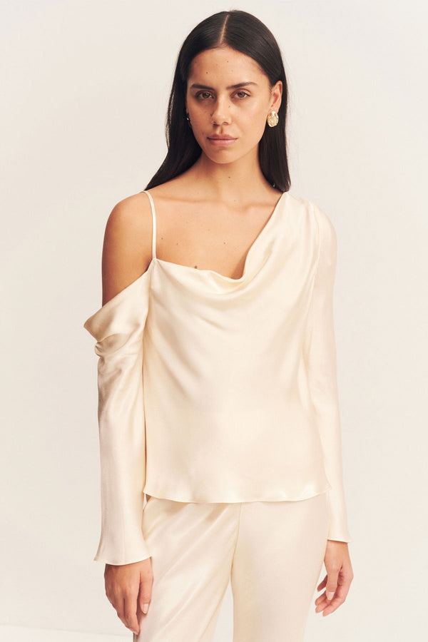 LA LUNE ASYMMETRICAL LONG SLEEVE TOP - CREAM_D