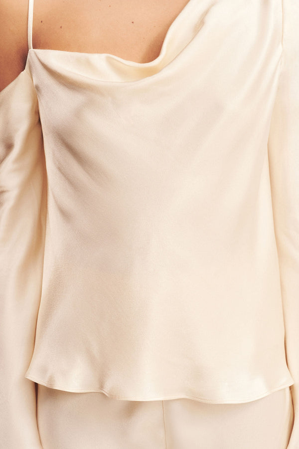 LA LUNE ASYMMETRICAL LONG SLEEVE TOP - CREAM_SW