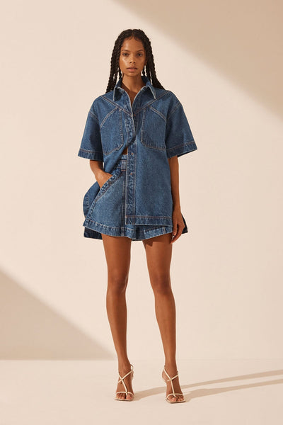 Raquel Short Sleeve Shirt | Vintage Blue | Shirts | Shona Joy