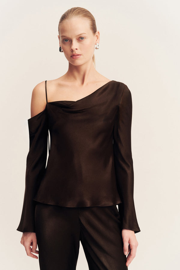 LA LUNE ASYMMETRICAL LONG SLEEVE TOP - BLACK_D