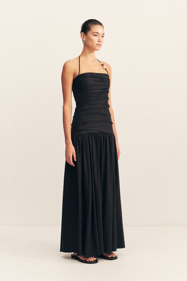 KASBAH DRAPED HALTER NECK MAXI DRESS - BLACK