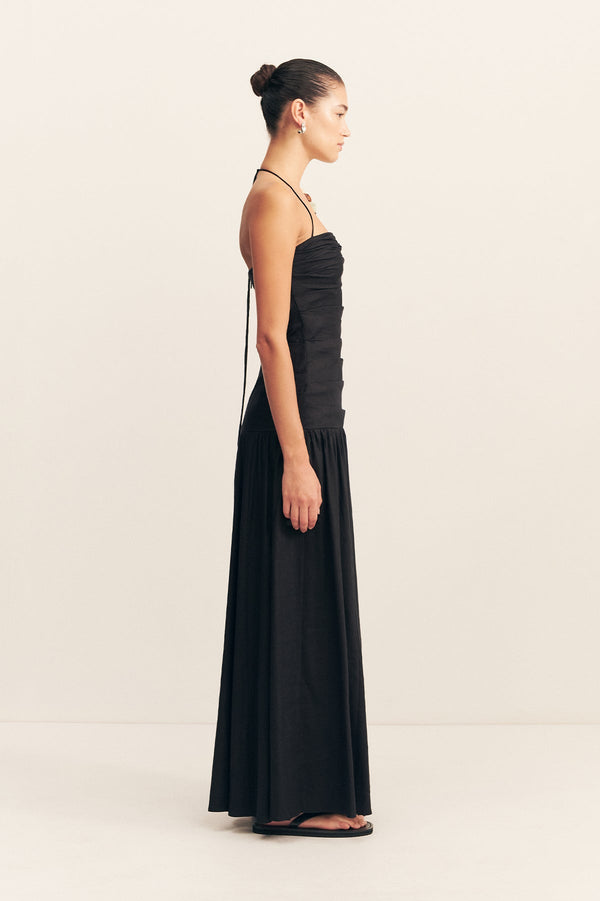KASBAH DRAPED HALTER NECK MAXI DRESS - BLACK