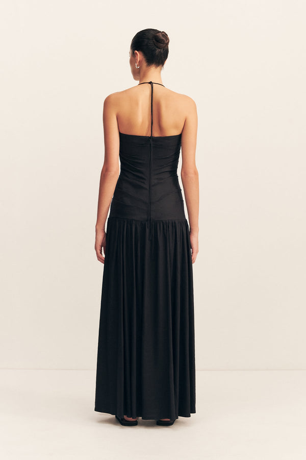 KASBAH DRAPED HALTER NECK MAXI DRESS - BLACK