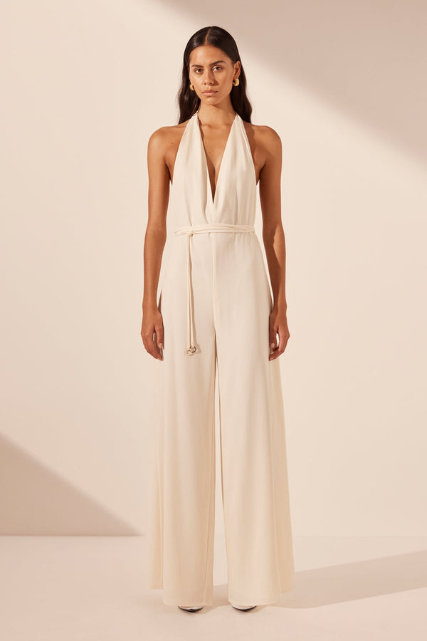 ILIAD HALTER NECK OPEN BACK JUMPSUIT - RICE_F