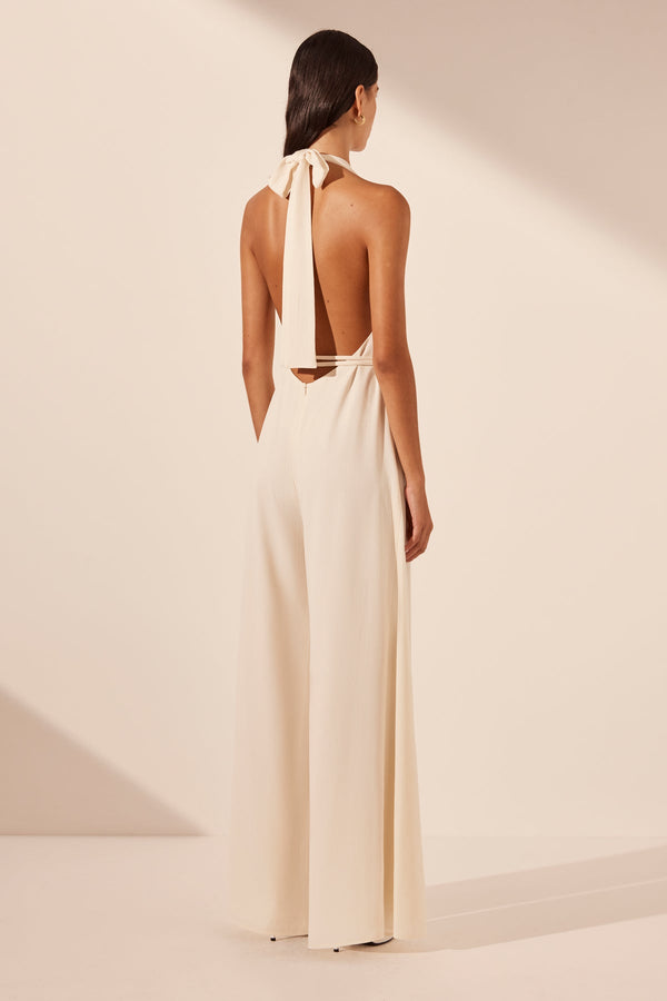 ILIAD HALTER NECK OPEN BACK JUMPSUIT - RICE_B