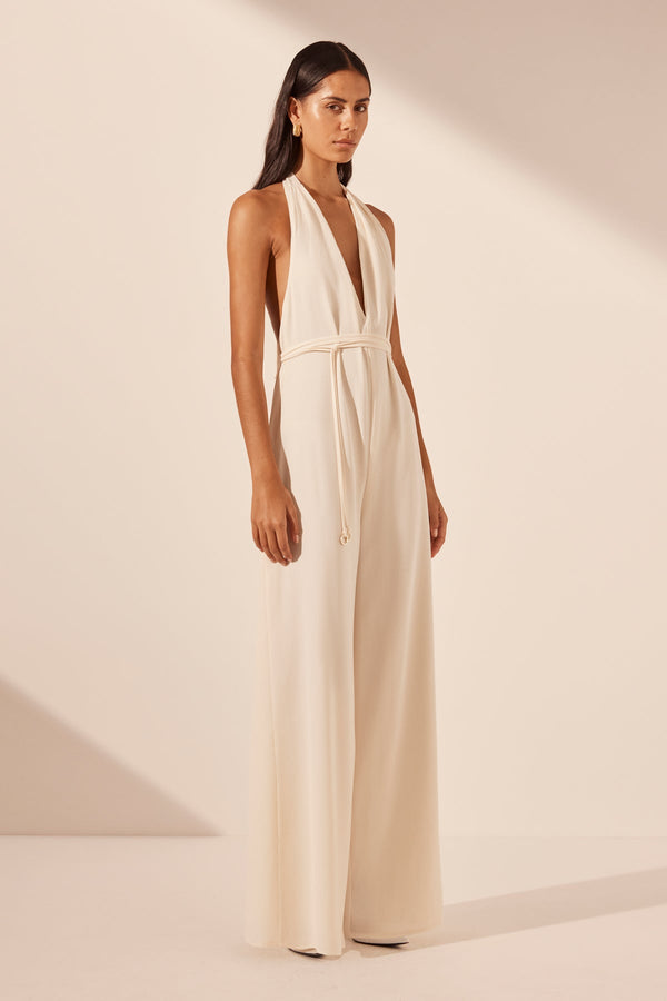 Iliad Halter Neck Open Back Jumpsuit Rice Jumpsuits Shona