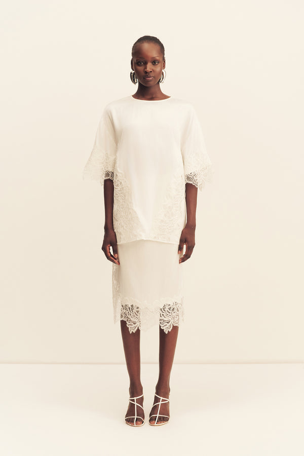 ENIKO LACE SPLIT MIDI SKIRT - IVORY_F