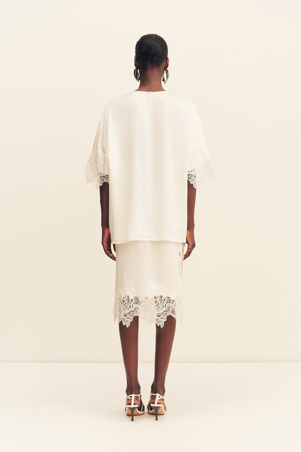 ENIKO LACE SPLIT MIDI SKIRT - IVORY
