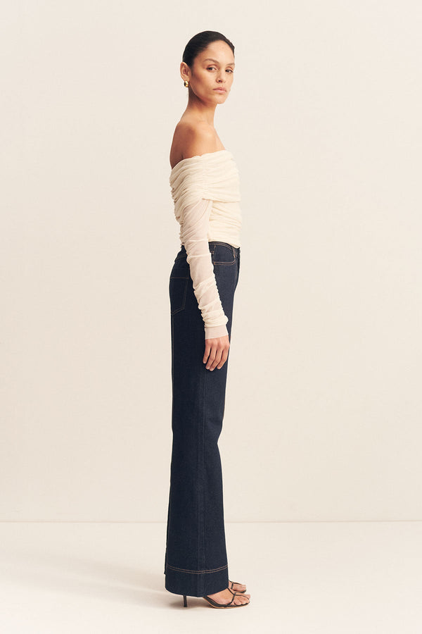 MIRA LONG SLEEVE OFF SHOULDER TOP - IVORY_S