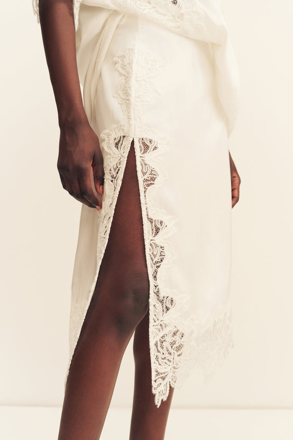 ENIKO LACE SPLIT MIDI SKIRT - IVORY